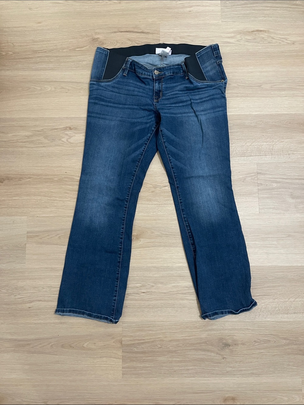 Dark Blue Maternity Boot-Cut Jeans with Support Panel